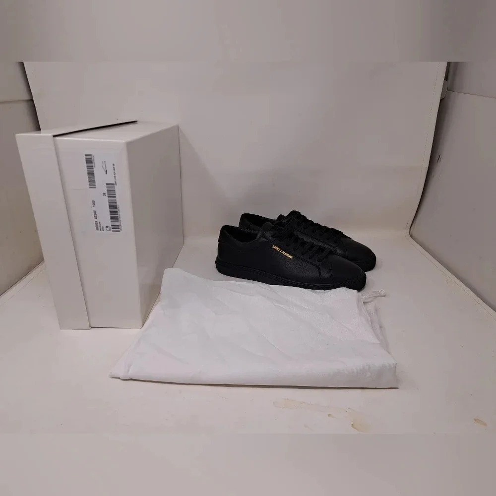 NWT Saint Laurent Andy Sneakers Shoes Low Top Black Leather Lace-Up 39 EU 9 US - Picture 2 of 16